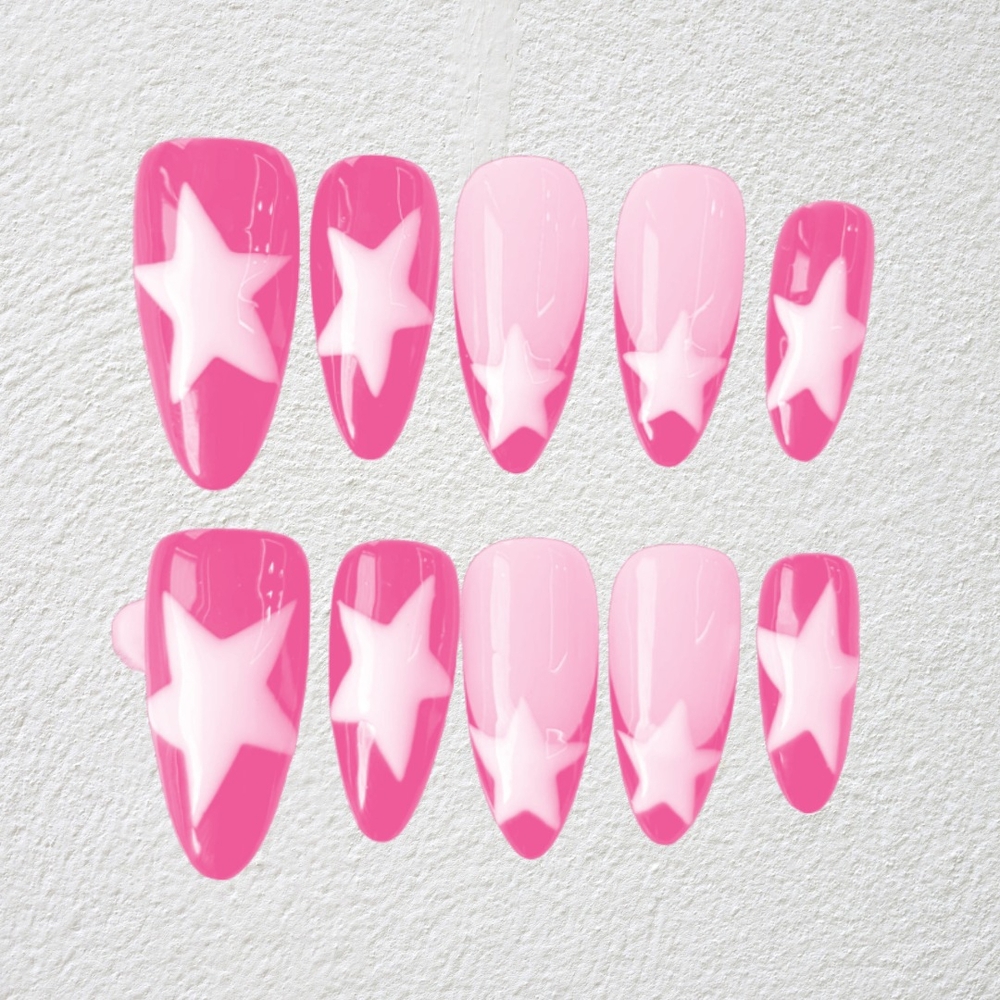 Pink Star Nail Set Press On Nails